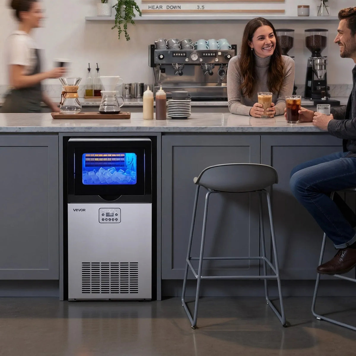 VEVOR komerciālais ledus ģenerators 45 kg/24 h ar 14 kg uzglabāšanas ietilpību, iebūvējams vai brīvi stāvošs, no nerūsējošā tērauda ar LED displeju un pašattīrīšanos, piemērots mājai, bāram un restorānam - ZEMLETES.LV