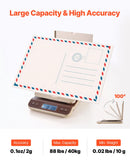 VEVOR digitālās sūtījumu un pasta svari 40 kg ar 2 g precizitāti, Hold/Tare/Auto-off funkcijām, nolokāmu turētāju un vienkāršu kalibrēšanu, piemēroti mājai un birojam, komplektā baterija