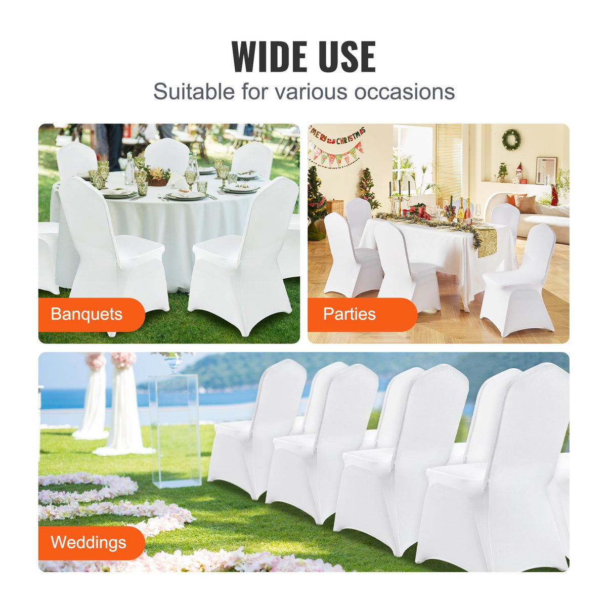 VEVOR 30 Pieces White Stretch Spandex Chair Covers