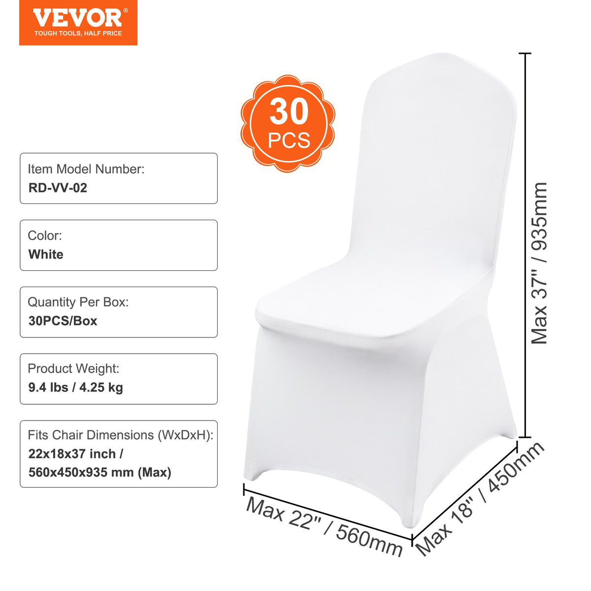 VEVOR 30 Pieces White Stretch Spandex Chair Covers