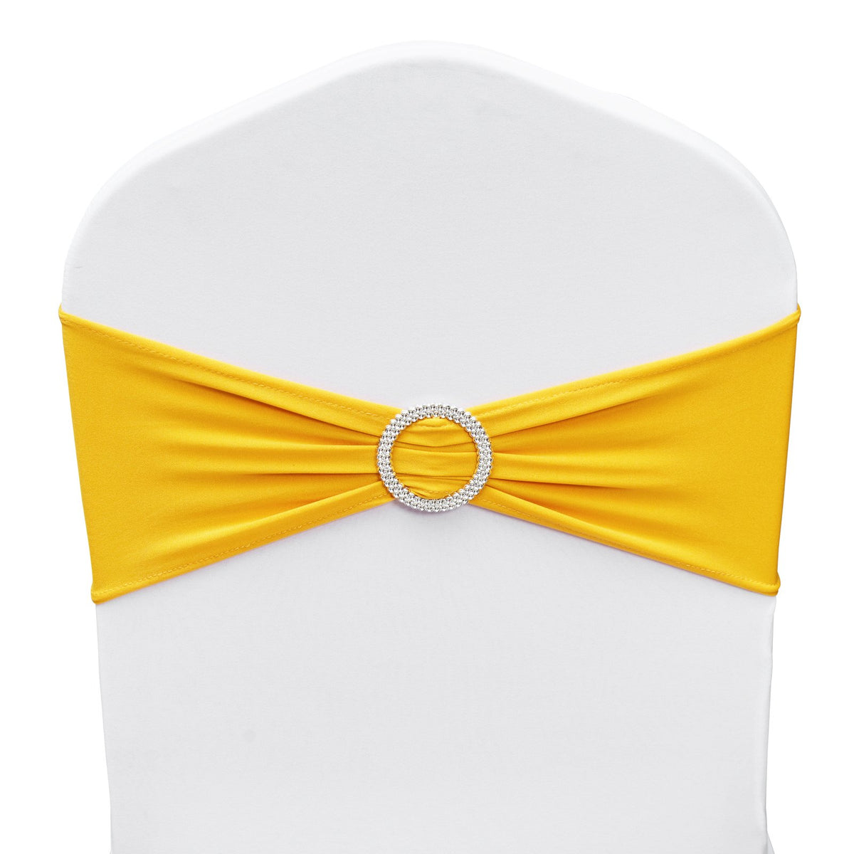 VEVOR 100 Pieces Gold Yellow Elastic Chair Sashes with Round Buckle, Suitable for Weddings, Celebrations and Banquets