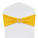 VEVOR 100 gab. zelta dzelteni elastīgie krēslu siksniņi ar apaļo sprādzi, piemēroti kāzām, svētkiem un banketiemVEVOR 100 gab. zelta dzelteni elastīgie krēslu siksniņas ar apaļu sprādzi, piemērotas kāzām, svētkiem un banketiem