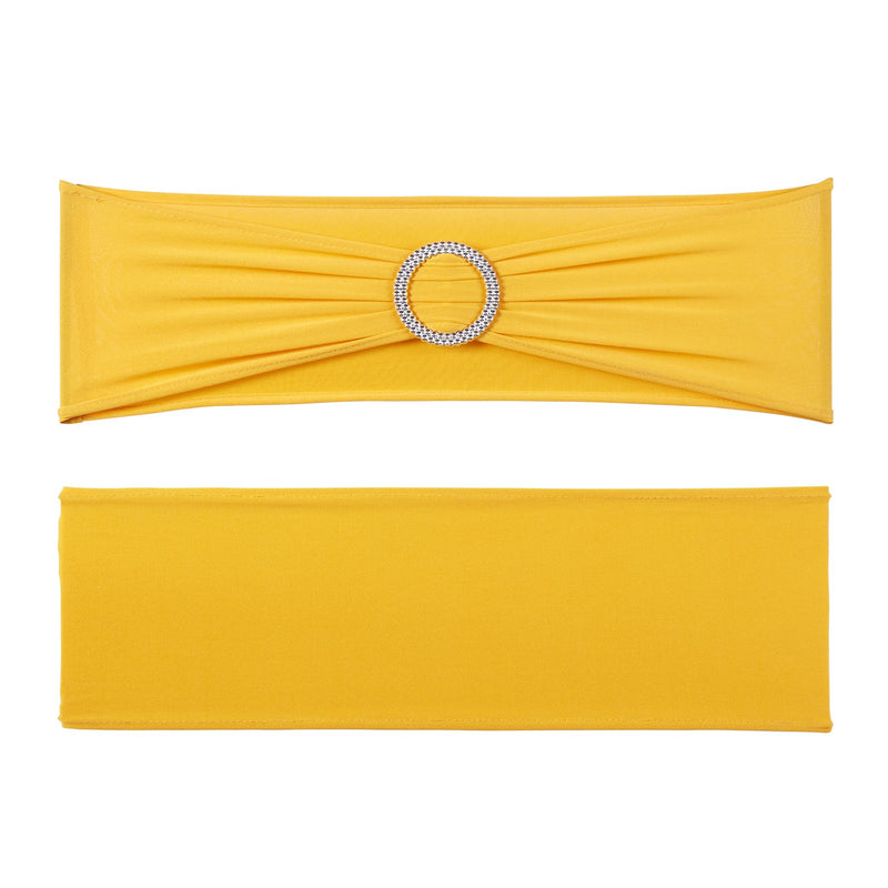 VEVOR 100 gab. zelta dzelteni elastīgie krēslu siksniņi ar apaļo sprādzi, piemēroti kāzām, svētkiem un banketiemVEVOR 100 gab. zelta dzelteni elastīgie krēslu siksniņas ar apaļu sprādzi, piemērotas kāzām, svētkiem un banketiem