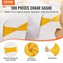 VEVOR 100 Pieces Gold Yellow Elastic Chair Sashes with Round Buckle, Suitable for Weddings, Celebrations and Banquets