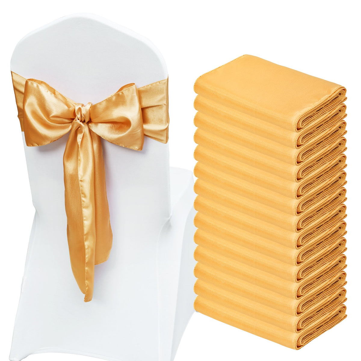 VEVOR 50 Pcs Gold Stretch Spandex Chair Sashes Bows, Elastic Decorations for Weddings and Events