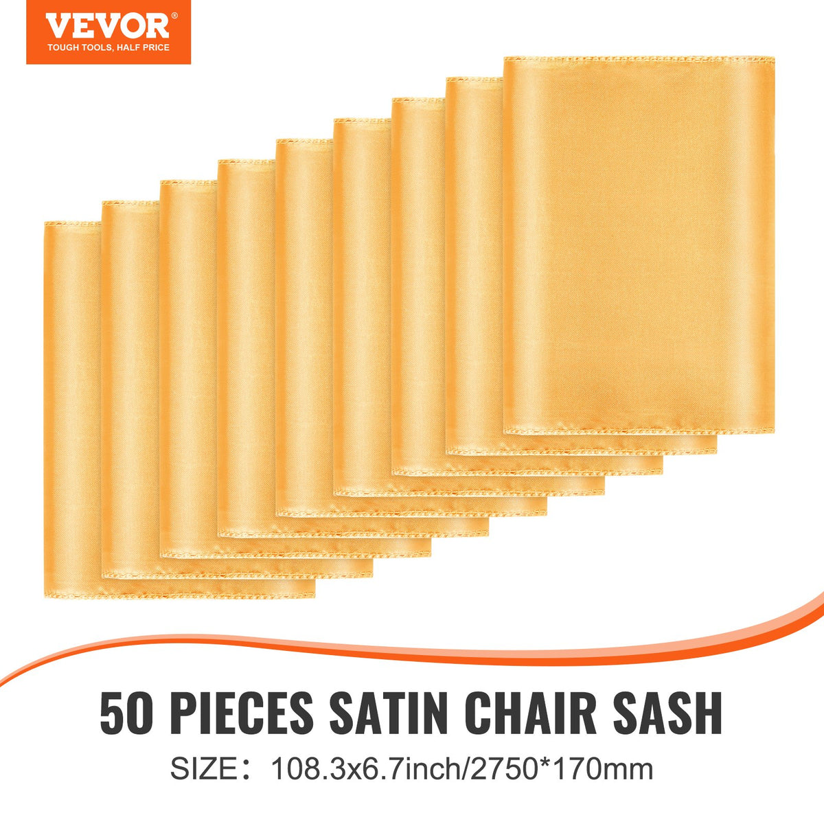 VEVOR 50 Pcs Gold Stretch Spandex Chair Sashes Bows, Elastic Decorations for Weddings and Events