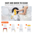 VEVOR piedāvā 50 komplektus stiepļu spandeksa salokāmo krēslu pārklāju ar krēslu lentēm, kas ir noņemami un mazgājami. Šie aizsargpārklāji ir ideāli piemēroti kāzām, svētkiem, banketiem, ballītēm un ēdamzālēm.