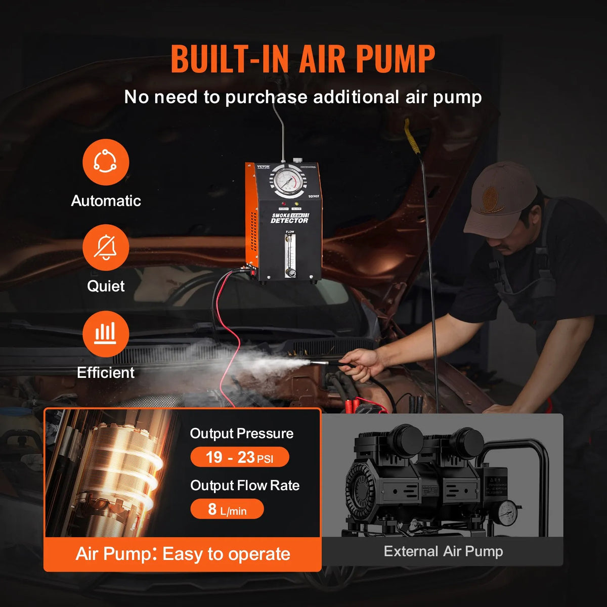 VEVOR Automotive Smoke Leak Detector with Built-in Air Pump for EVAP System