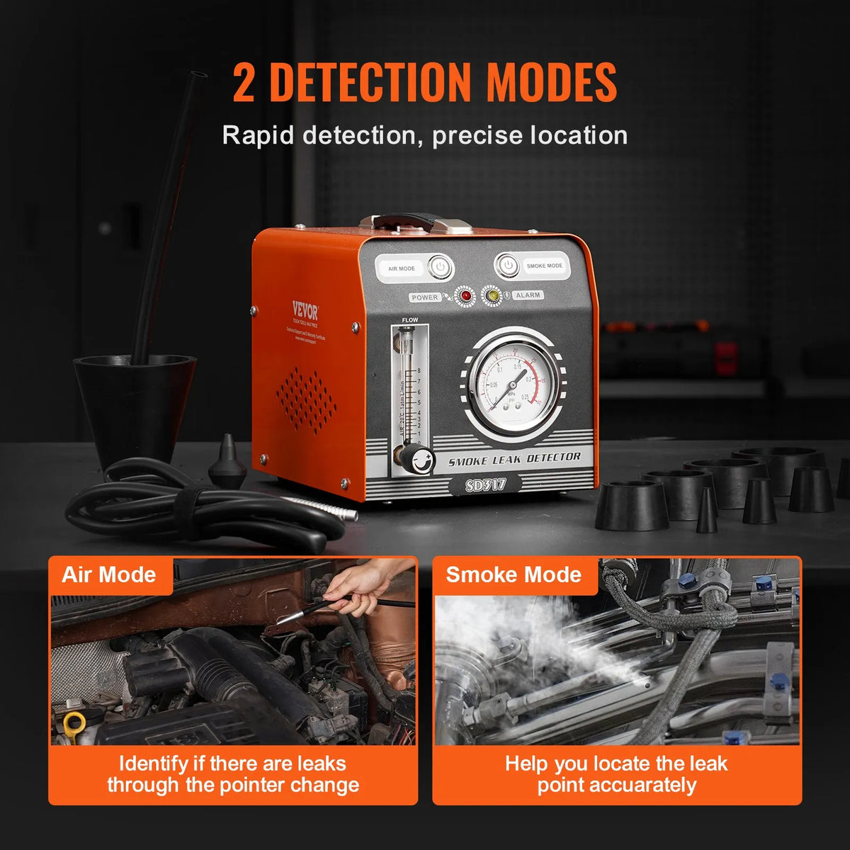 VEVOR Automotive Smoke Leak Detector with Built-in Air Pump, Pressure Gauge and Flow Meter, Dual-Mode EVAP Diagnostic Test Equipment for Vacuum, Fuel and Pipe System Inspection