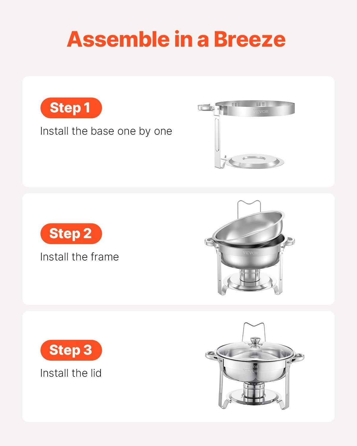 VEVOR 4.7L 2-Piece Round Buffet Food Warmer Set, Full Size Pan, Stainless Steel