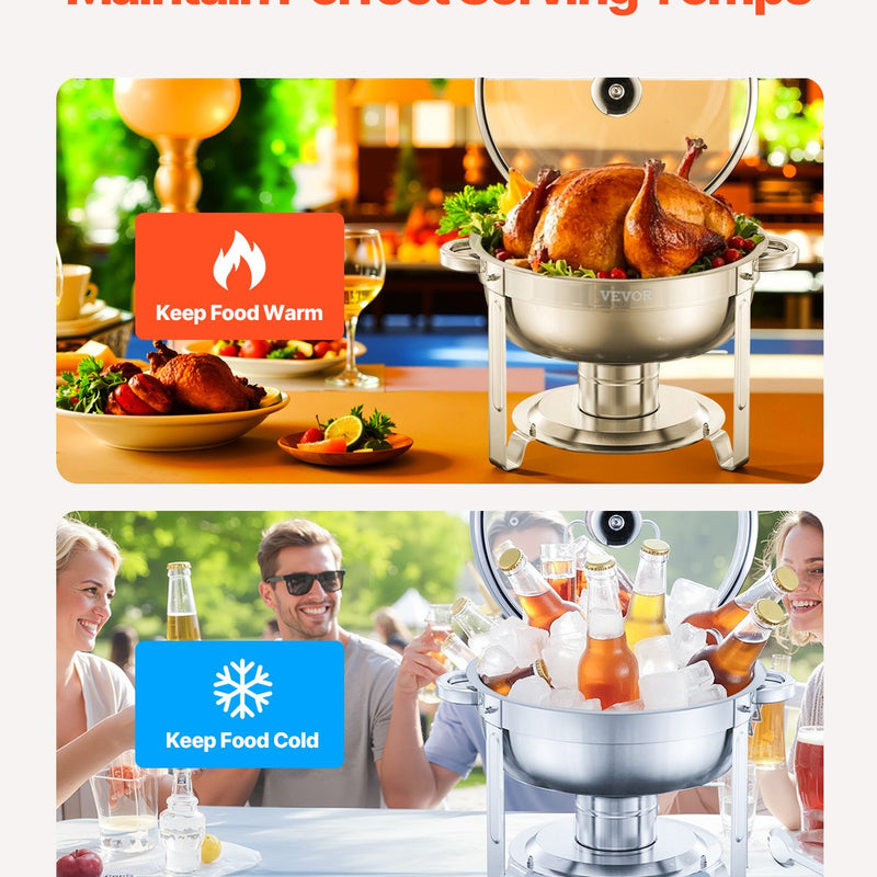 Nerūsējošā tērauda bufetes ēdienu sildītāju komplekts, apaļi trauki, 4 gab., 4,7 L katrs