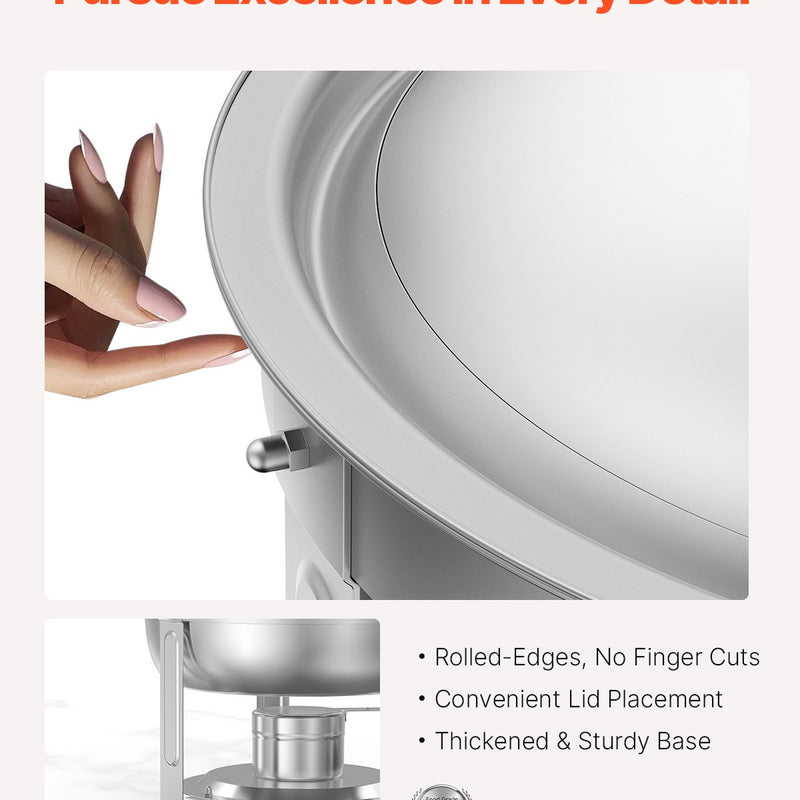 Nerūsējošā tērauda bufetes ēdienu sildītāju komplekts, apaļi trauki, 4 gab., 4,7 L katrs