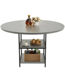 VEVOR apaļais ēdamgalds, Ø120 cm, koka galds 4–6 personām, mūsdienīga dizaina ēdamistabas mēbele ar metāla kājām un glabāšanas plauktu, pelēks (tikai galds)