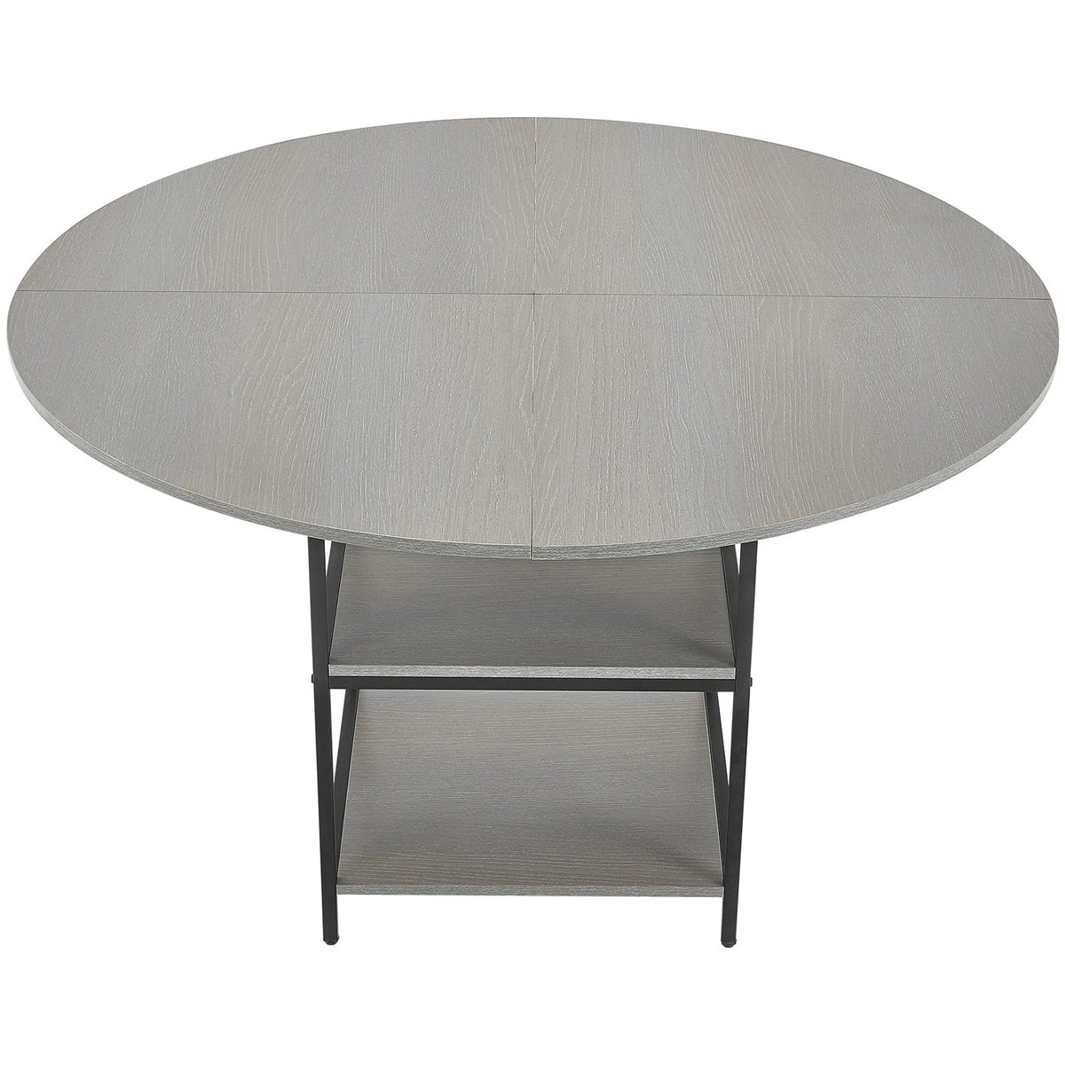 VEVOR Round Dining Table, Ø120 cm, Wood Table for 4–6 People, Modern Design Dining Room Furniture with Metal Legs and Storage Shelf, Grey (Table Only)