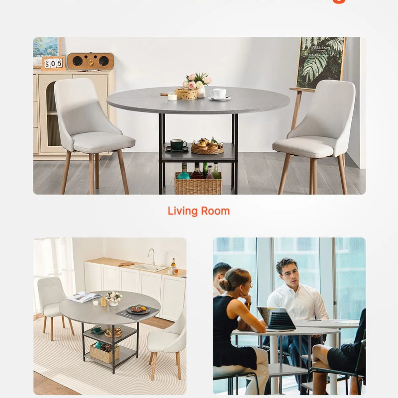 VEVOR apaļais ēdamgalds, Ø120 cm, koka galds 4–6 personām, mūsdienīga dizaina ēdamistabas mēbele ar metāla kājām un glabāšanas plauktu, pelēks (tikai galds)