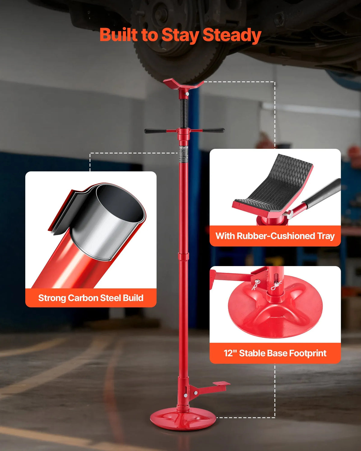 VEVOR auto pacēlāja balsta statīvs 0,75 t, regulējams augstums 1320–2032 mm, ar gultņotu rokturi un kājas pedāli, stabila pamatne, transportlīdzekļu komponentu atbalstam - ZEMLETES.LV