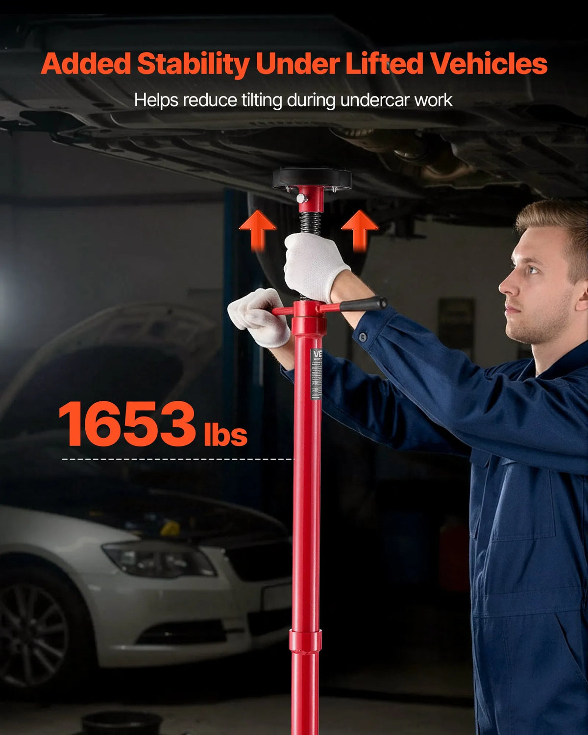 VEVOR apakšpacēlāja atbalsta statīvs 0,75 t, regulējams 1320–2032 mm, ar 2 riteņiem, gultņots rotācijas rokturis un kājas pedālis, stabila pamatne, transportlīdzekļu komponentu atbalstam - ZEMLETES.LV