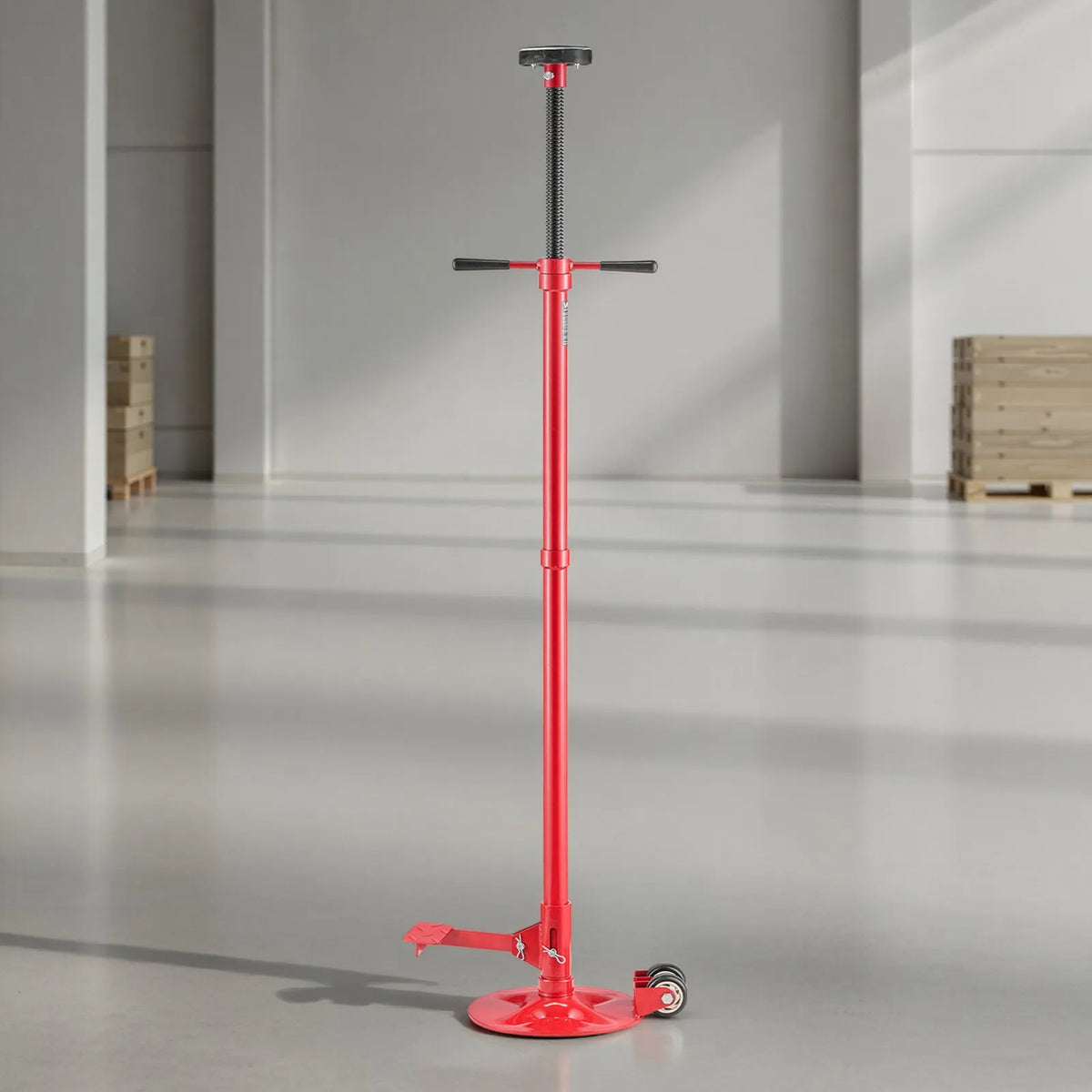VEVOR apakšpacēlāja atbalsta statīvs 0,75 t, regulējams 1320–2032 mm, ar 2 riteņiem, gultņots rotācijas rokturis un kājas pedālis, stabila pamatne, transportlīdzekļu komponentu atbalstam - ZEMLETES.LV