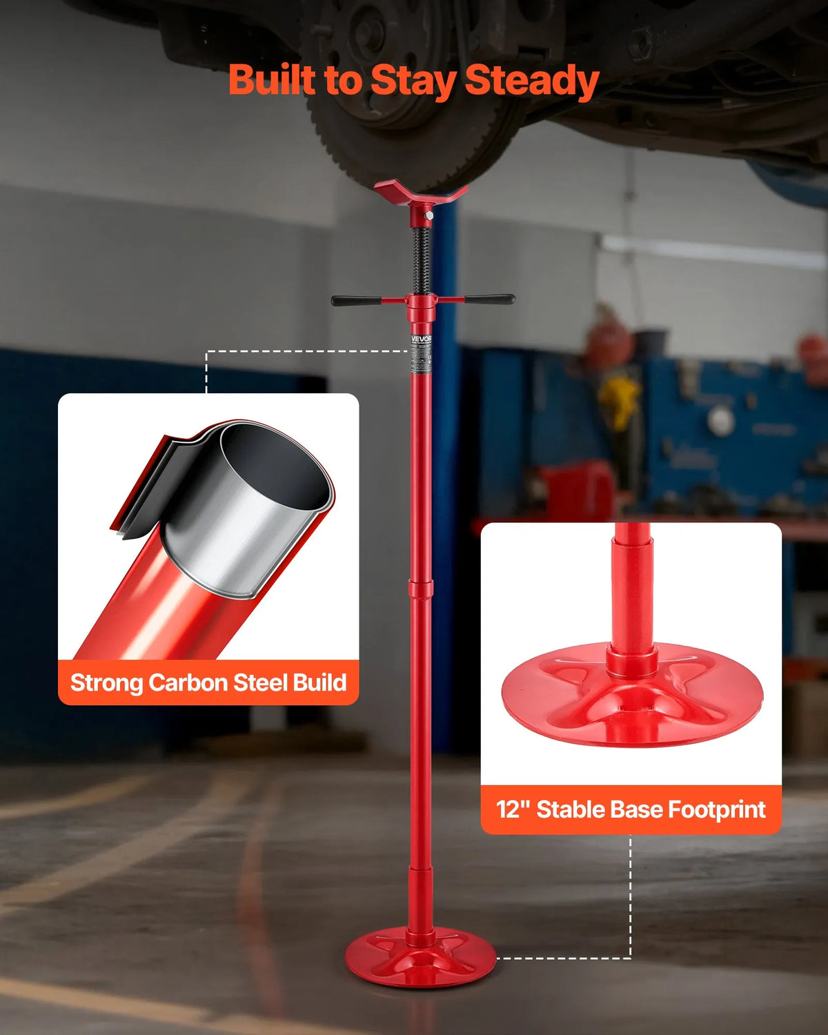 VEVOR auto pacēlāja balsta statīvs 0,75 t, regulējams augstums 1372–2130 mm, ar gultņotu rokturi un pašbloķējošu vītņstieni, stabila pamatne, transportlīdzekļu komponentu atbalstam - ZEMLETES.LV