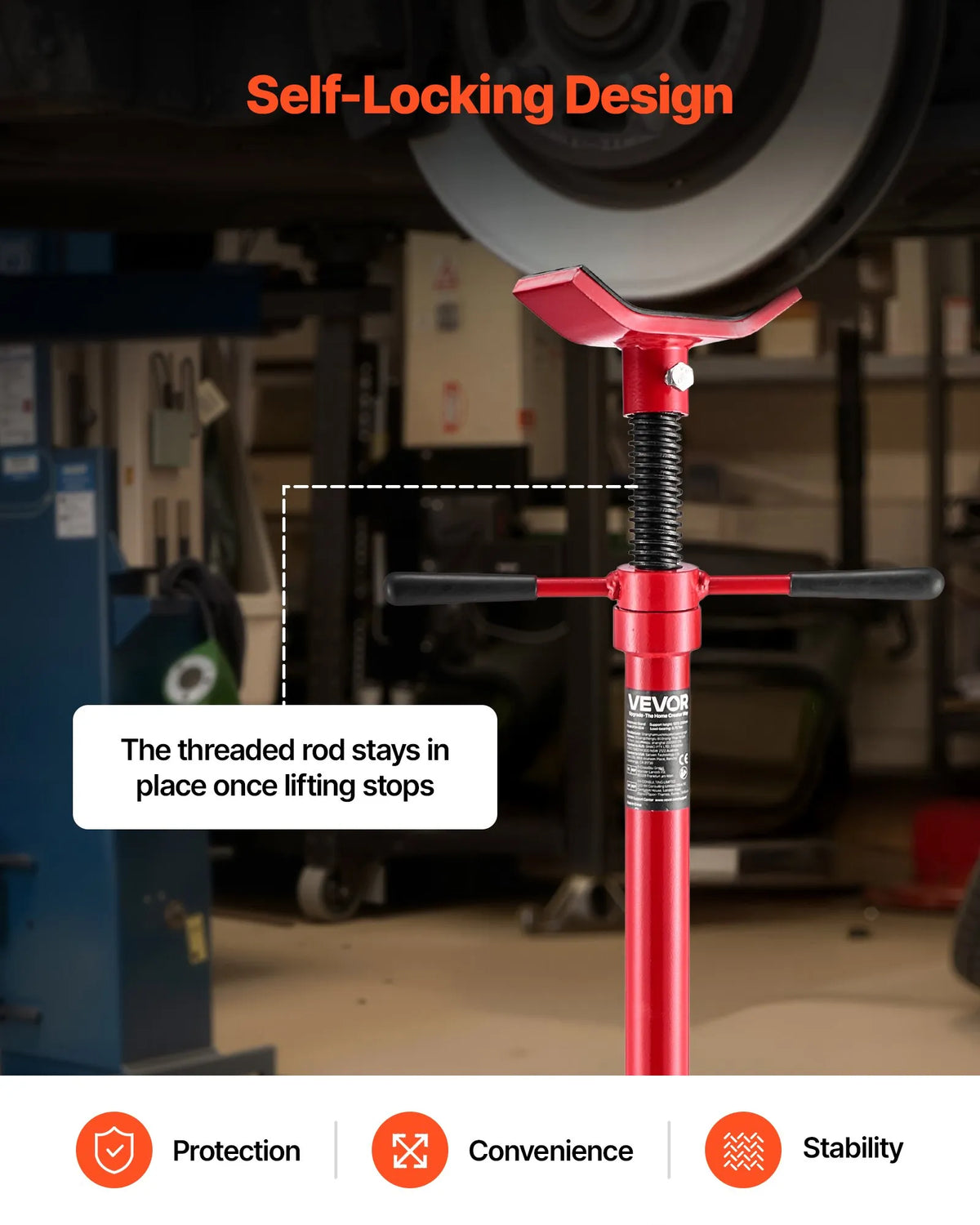 VEVOR auto pacēlāja balsta statīvs 0,75 t, regulējams augstums 1372–2130 mm, ar gultņotu rokturi un pašbloķējošu vītņstieni, stabila pamatne, transportlīdzekļu komponentu atbalstam - ZEMLETES.LV