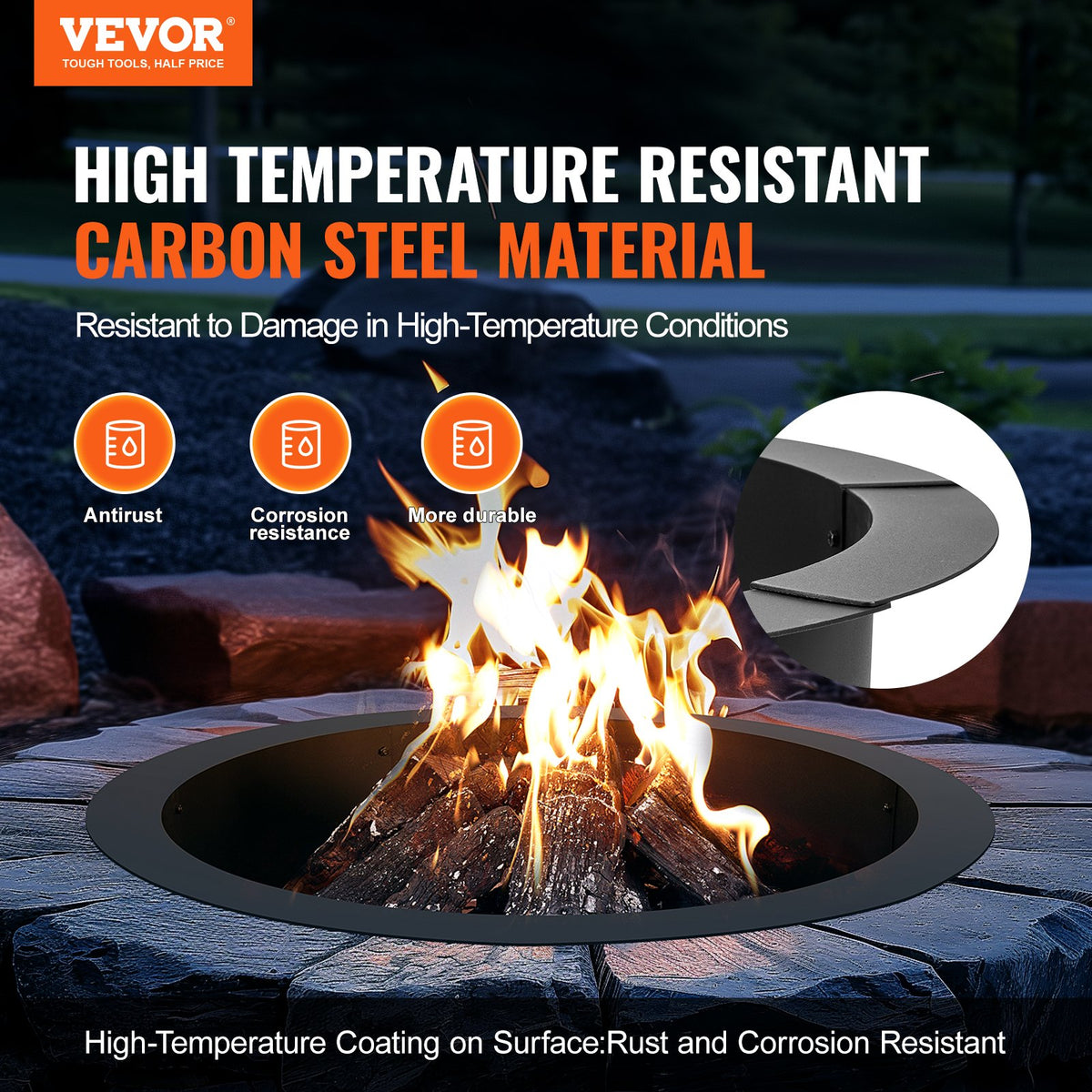 VEVOR Round Fire Ring – 91 cm Outer Steel Insert for DIY Fire Pit