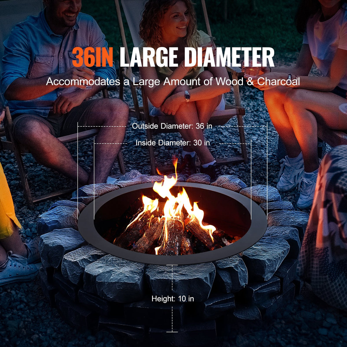 VEVOR Round Fire Ring – 91 cm Outer Steel Insert for DIY Fire Pit