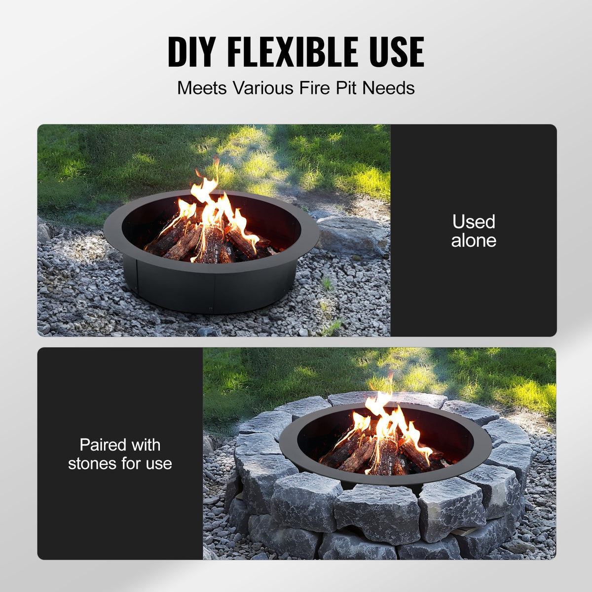 VEVOR Round Fire Ring – 91 cm Outer Steel Insert for DIY Fire Pit