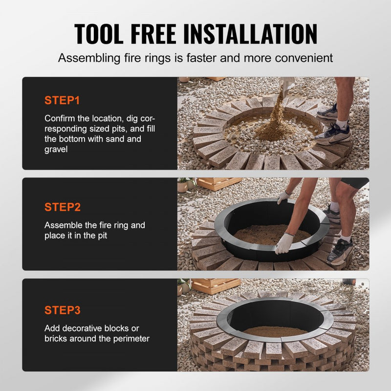 VEVOR apaļš ugunskura gredzens – 102 cm ārējais tērauda ieliktnis DIY ugunskura vietai