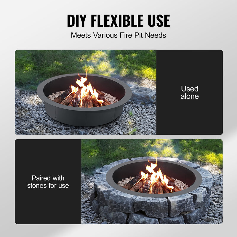 VEVOR apaļš ugunskura gredzens – 112 cm ārējais tērauda ieliktnis DIY ugunskura vietai