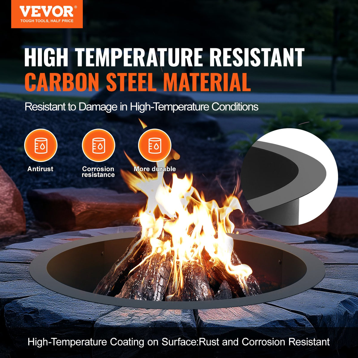VEVOR Round Fire Ring – 89 cm Outer Steel Insert DIY Fire Pit