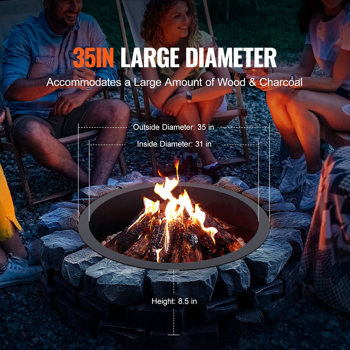VEVOR Round Fire Ring – 89 cm Outer Steel Insert DIY Fire Pit