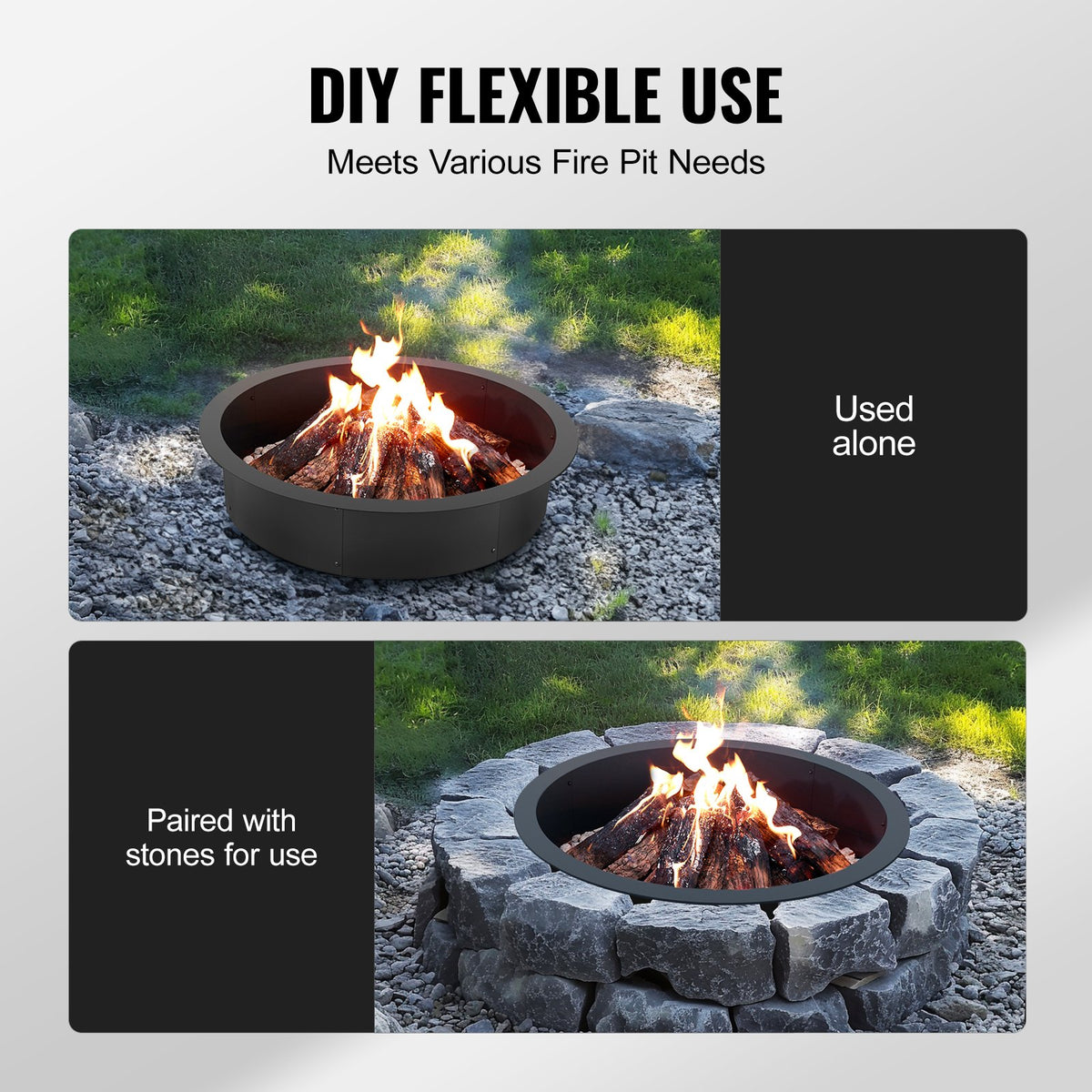 VEVOR Round Fire Ring – 89 cm Outer Steel Insert DIY Fire Pit