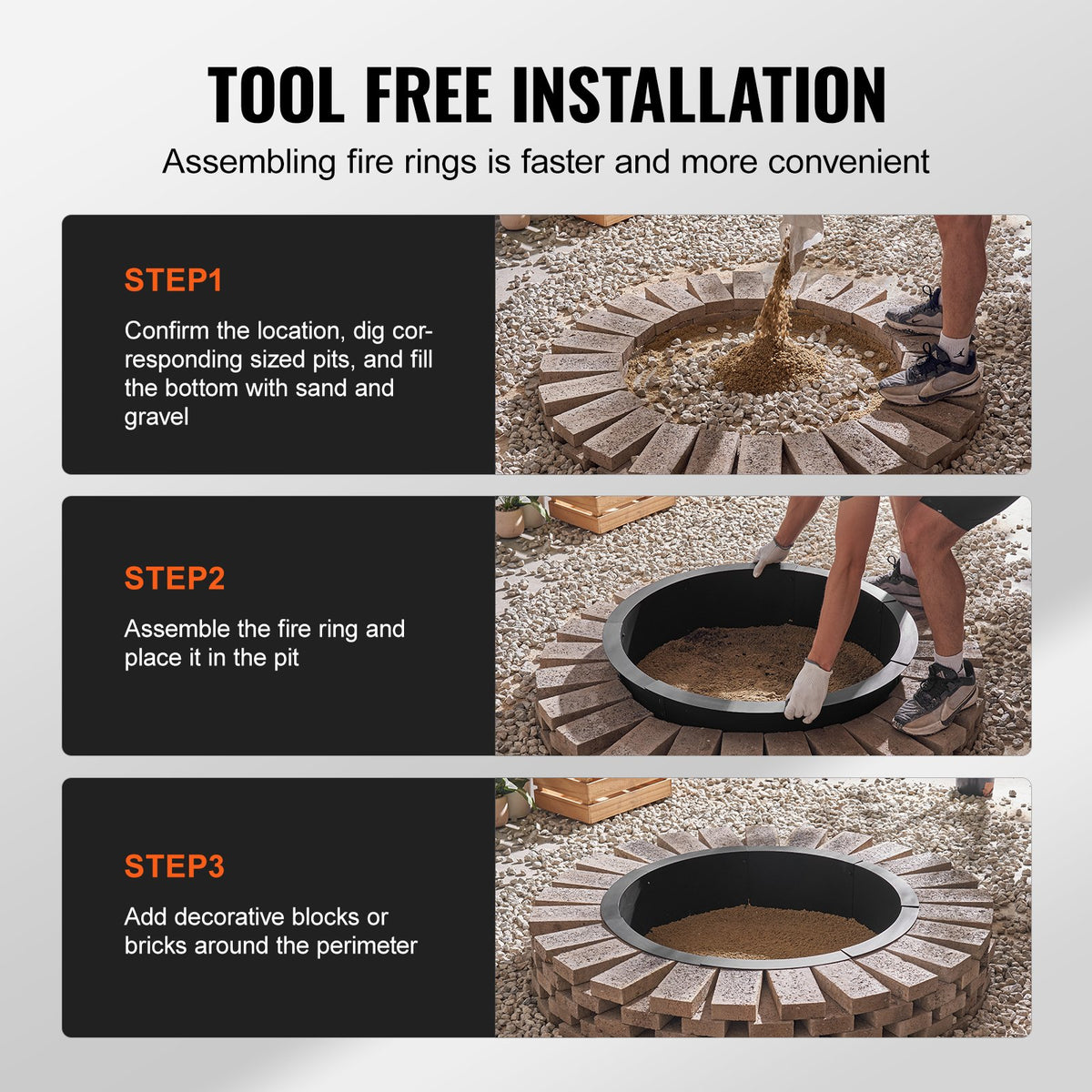 VEVOR Round Fire Ring – 89 cm Outer Steel Insert DIY Fire Pit