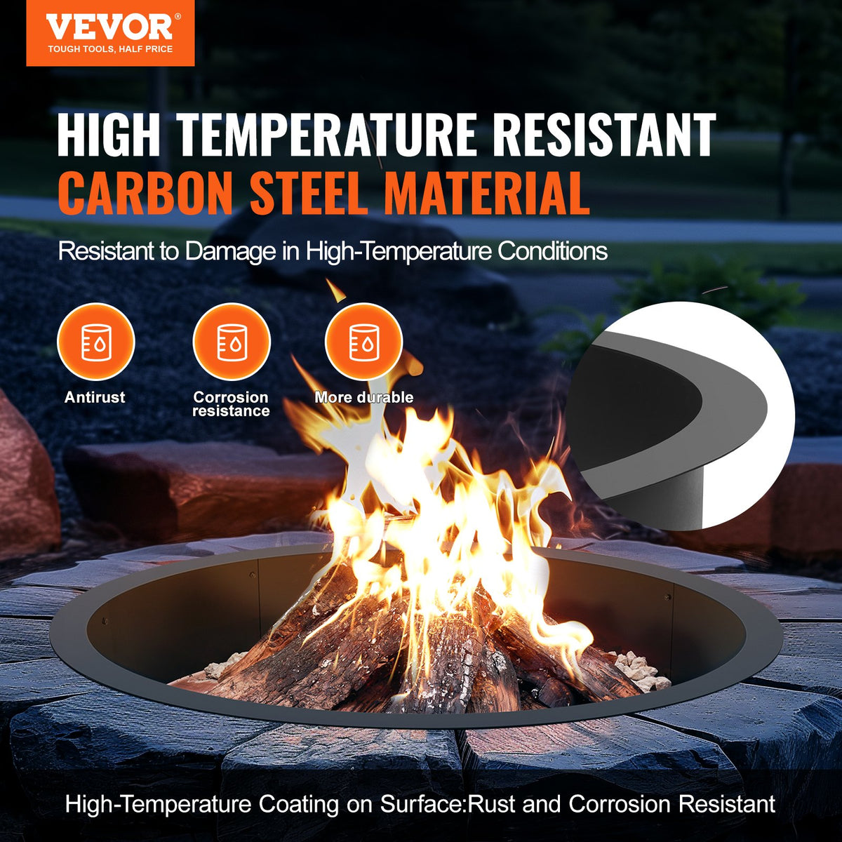 VEVOR Round Fire Ring – 102 cm Outer / 91 cm Inner Steel Insert for DIY Fire Pit