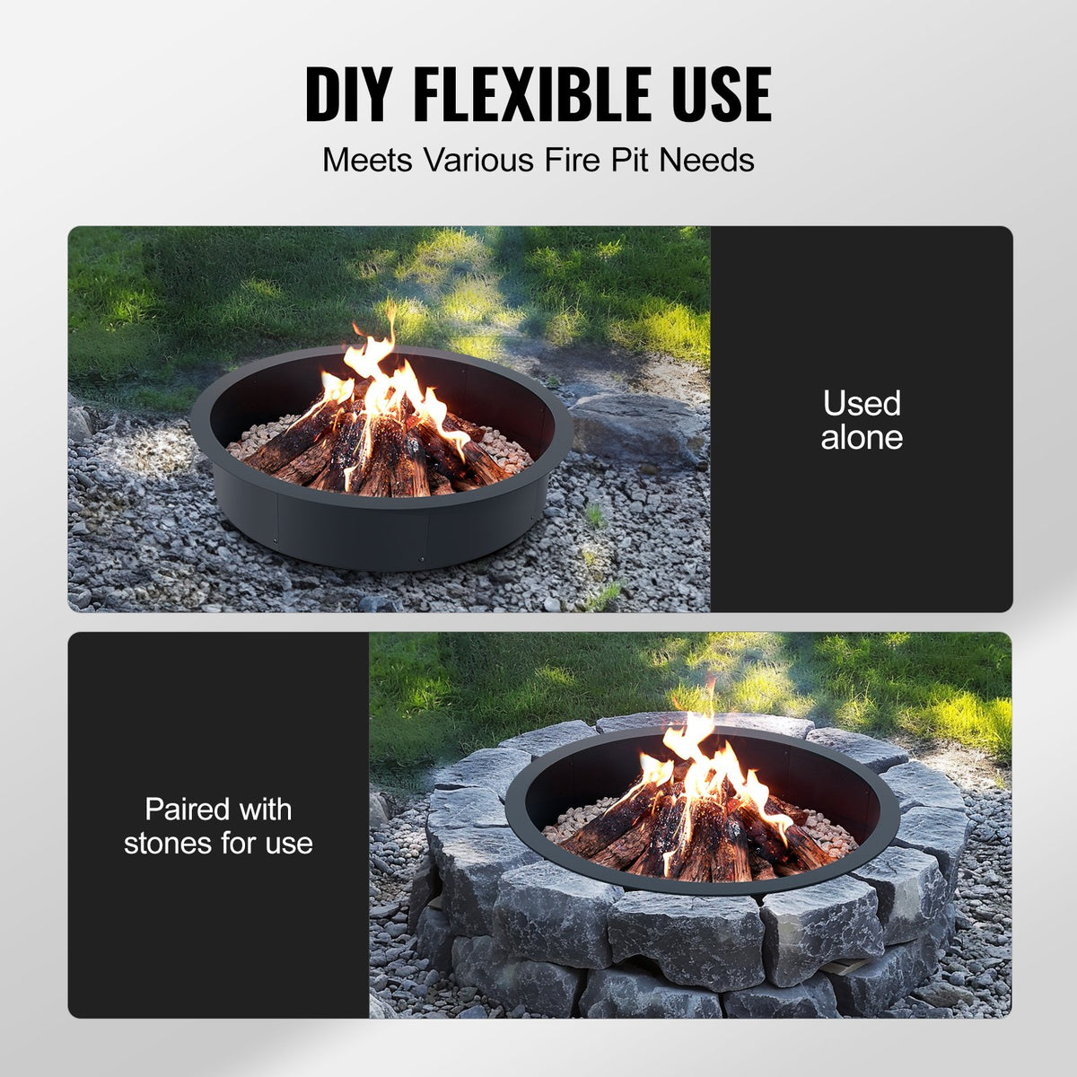 VEVOR Round Fire Ring – 102 cm Outer / 91 cm Inner Steel Insert for DIY Fire Pit