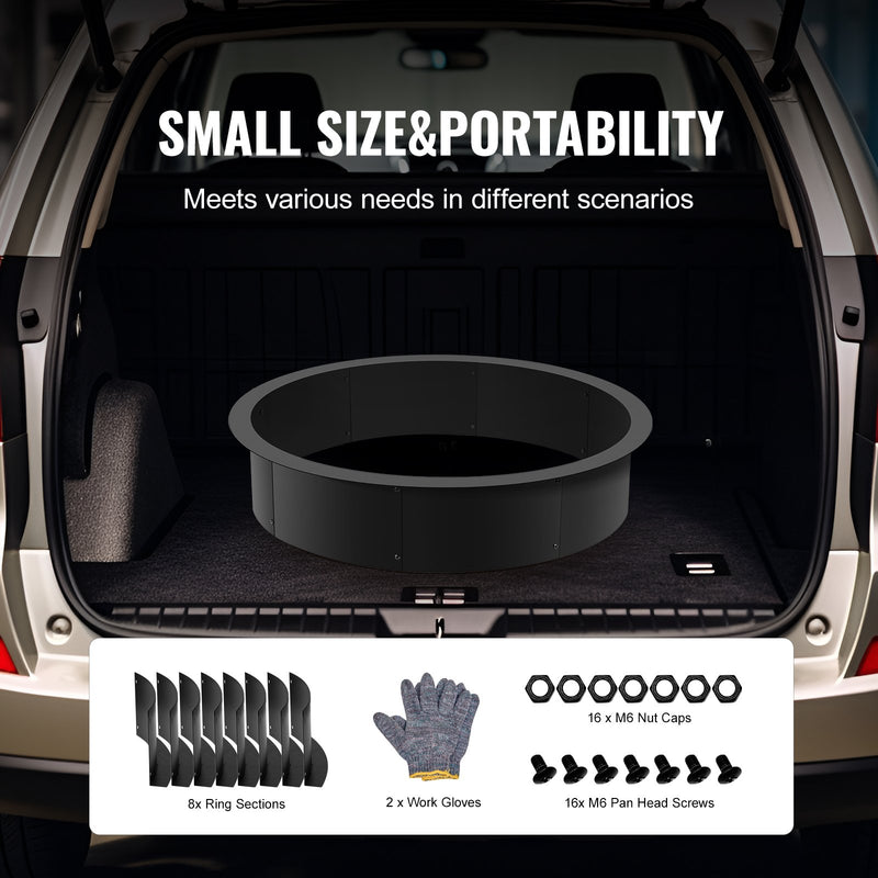 VEVOR apaļš ugunskura gredzens - 102 cm ārējais / 91 cm iekšējais tērauda ieliktnis DIY ugunskura vietai