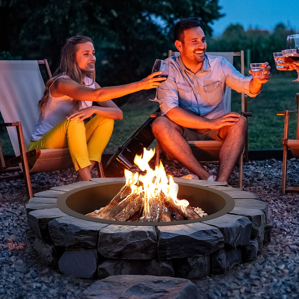 VEVOR Round Fire Ring – 102 cm Outer / 91 cm Inner Steel Insert for DIY Fire Pit