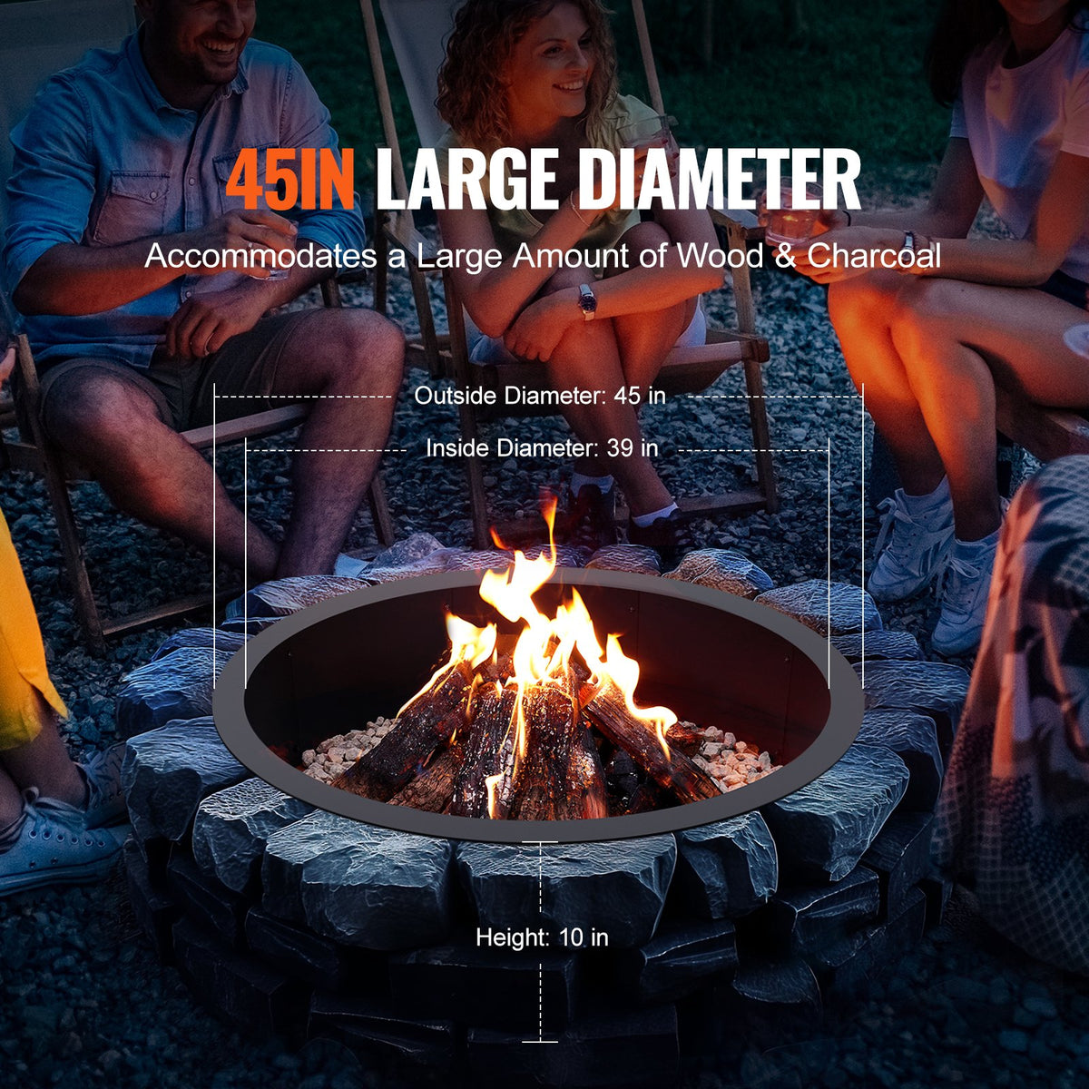 VEVOR Round Fire Ring – 114 cm Outer Steel Insert DIY Fire Pit