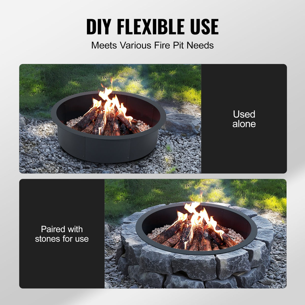 VEVOR Round Fire Ring – 114 cm Outer Steel Insert DIY Fire Pit