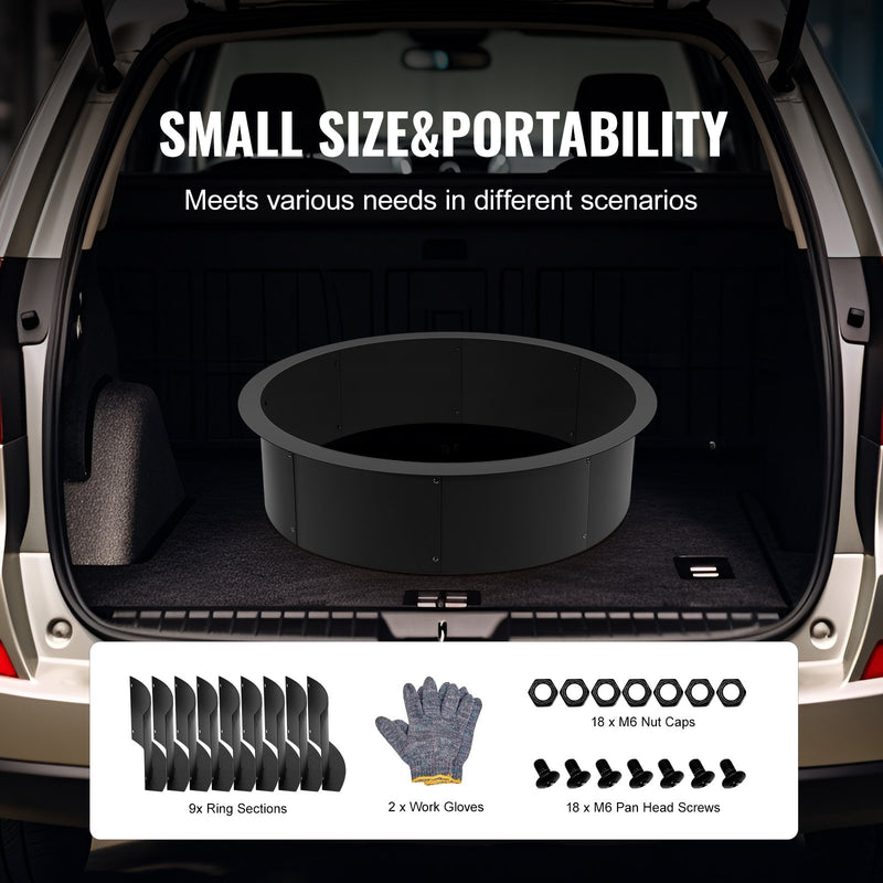 VEVOR apaļš ugunskura gredzens - 114 cm ārējais tērauda ieliktnis DIY ugunskura vietai