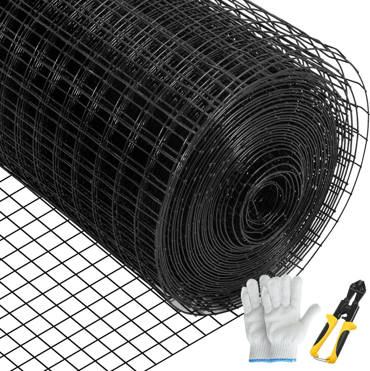 Galvanised Steel Mesh with Vinyl Coating 122 × 1524 cm, 2.54 × 2.54 cm Mesh, 16 Gauge, Chicken Wire Fence with Staples and Work Gloves, Garden and Pet Enclosures