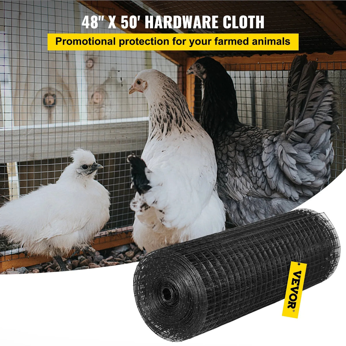 Galvanised Steel Mesh with Vinyl Coating 122 × 1524 cm, 2.54 × 2.54 cm Mesh, 16 Gauge, Chicken Wire Fence with Staples and Work Gloves, Garden and Pet Enclosures