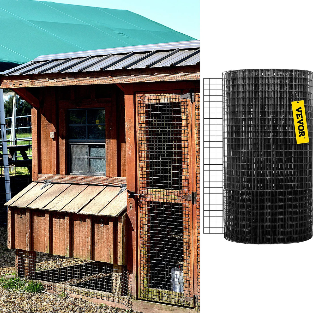 Galvanised Steel Mesh with Vinyl Coating 122 × 1524 cm, 2.54 × 2.54 cm Mesh, 16 Gauge, Chicken Wire Fence with Staples and Work Gloves, Garden and Pet Enclosures