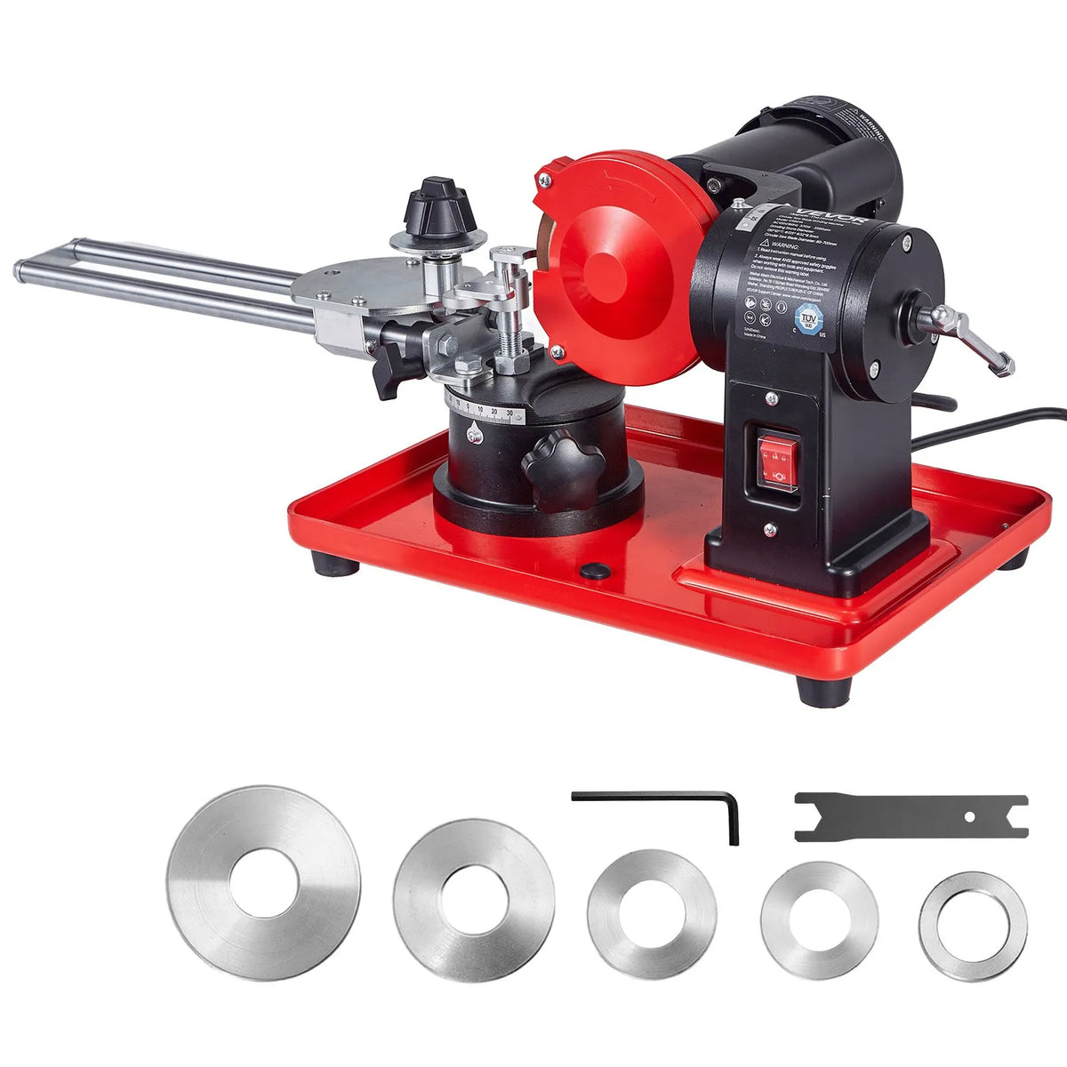 VEVOR ripzāģa disku asināšanas iekārta 370 W, 2890 apgr./min, ar 125 mm slīpripu un 6 centrēšanas elementiem, piemērota Ø80–Ø700 mm diskiem - ZEMLETES.LV