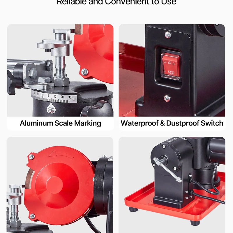 VEVOR ripzāģa disku asināšanas iekārta 370 W, 2890 apgr./min, ar 125 mm slīpripu un 6 centrēšanas elementiem, piemērota Ø80–Ø700 mm diskiem - ZEMLETES.LV