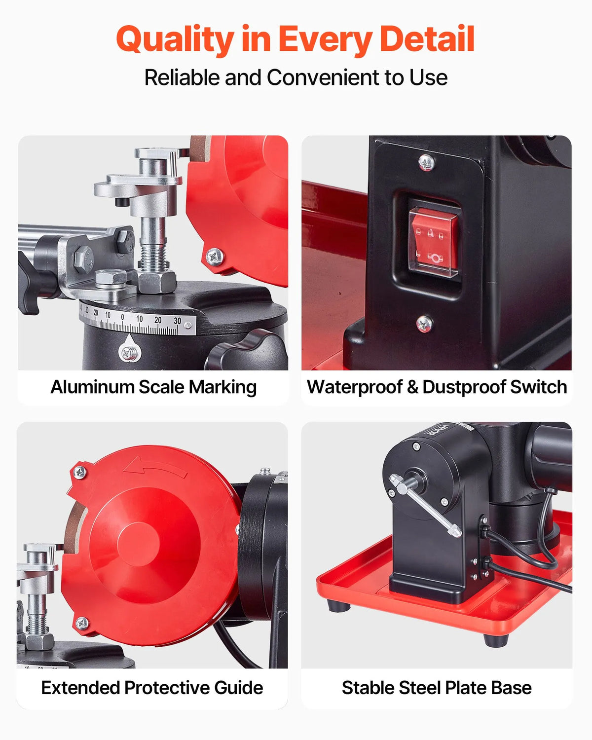 VEVOR ripzāģa disku asināšanas iekārta 370 W, 2890 apgr./min, ar 125 mm slīpripu un 6 centrēšanas elementiem, piemērota Ø80–Ø700 mm diskiem - ZEMLETES.LV