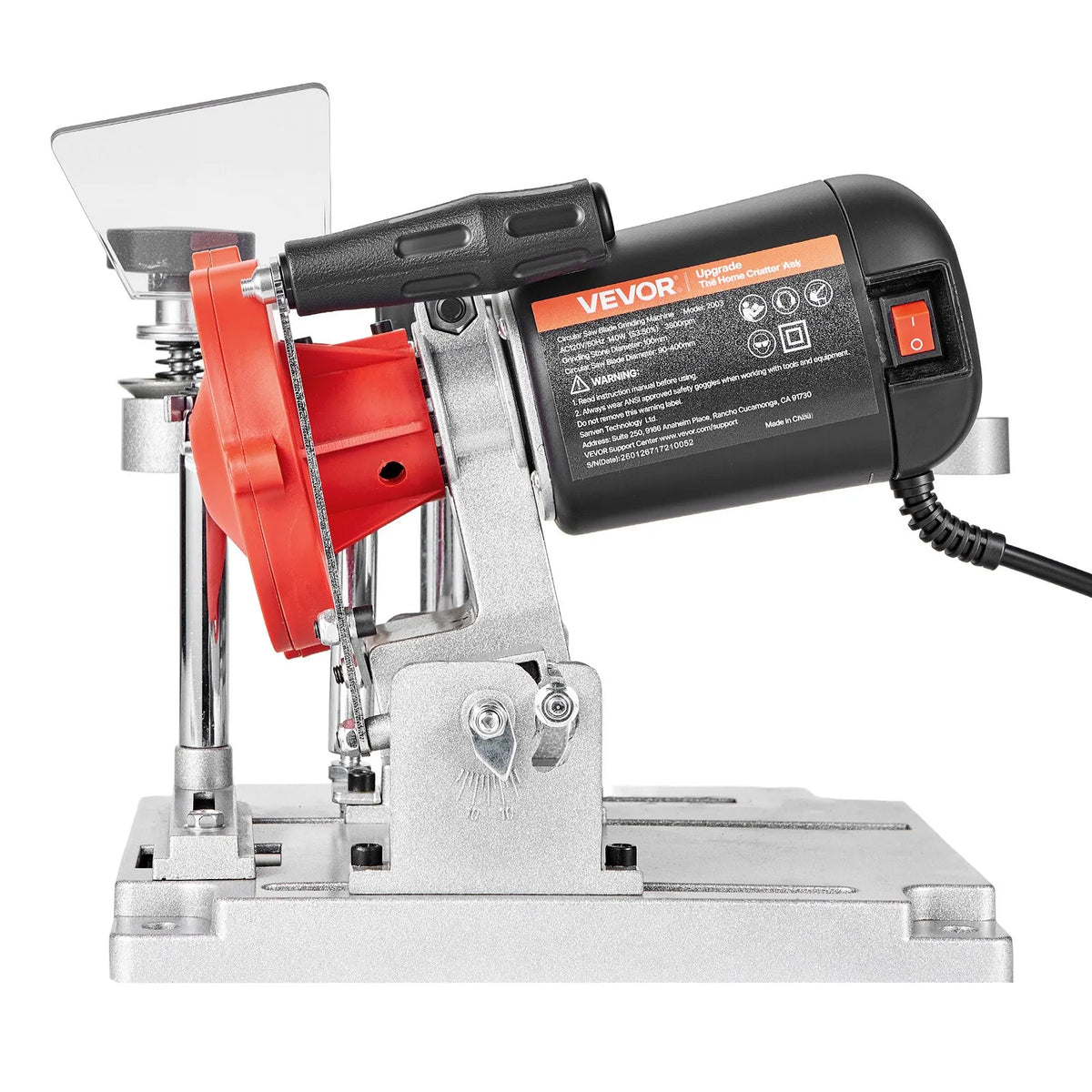 VEVOR ripzāģa asmeņu asināšanas iekārta 140 W 5700 apgr./min ar 100 mm keramikas un dimanta slīpripām, piemērota 90–400 mm diametra ripzāģa asmeņiem - ZEMLETES.LV