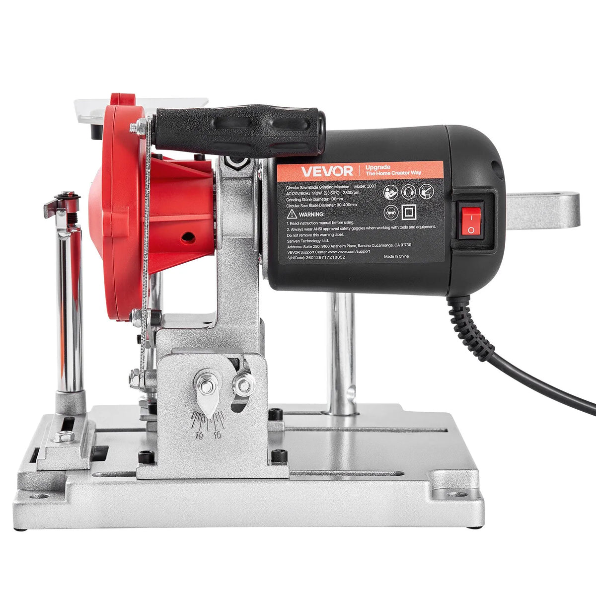 VEVOR ripzāģa asmeņu asināšanas iekārta 140 W 5700 apgr./min ar 100 mm keramikas un dimanta slīpripām, piemērota 90–400 mm diametra ripzāģa asmeņiem - ZEMLETES.LV
