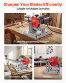 VEVOR ripzāģa asmeņu asināšanas iekārta 140 W 5700 apgr./min ar 100 mm keramikas un dimanta slīpripām, piemērota 90–400 mm diametra ripzāģa asmeņiem - ZEMLETES.LV