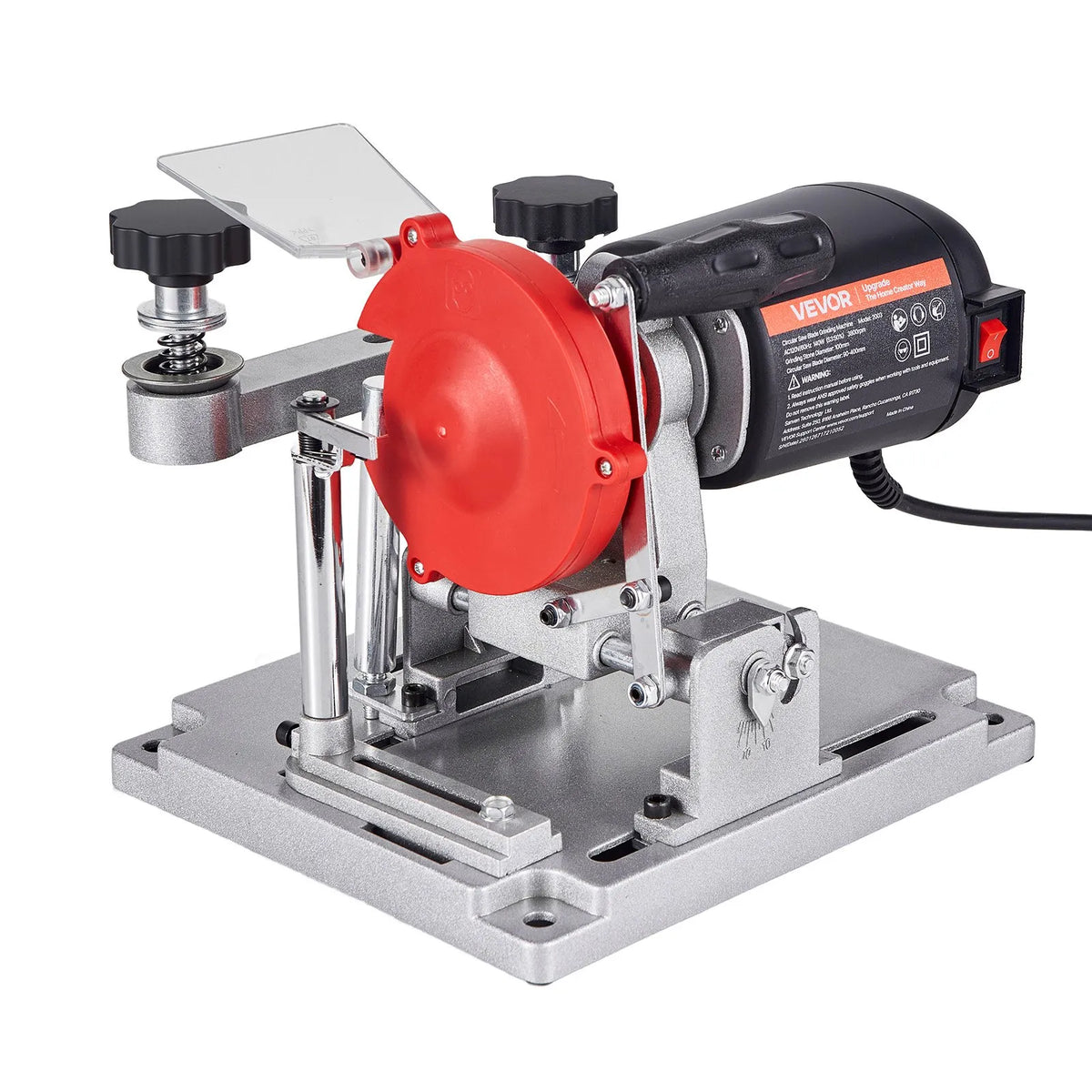 VEVOR ripzāģa asmeņu asināšanas iekārta 140 W 5700 apgr./min ar 100 mm keramikas un dimanta slīpripām, piemērota 90–400 mm diametra ripzāģa asmeņiem - ZEMLETES.LV